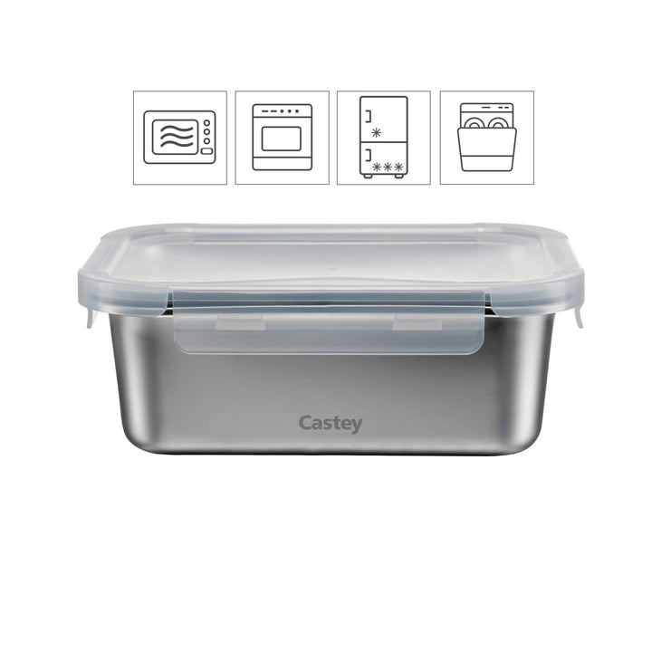 CASTEY food storage container stainless steel microwave-safe 1.2 l rectangular