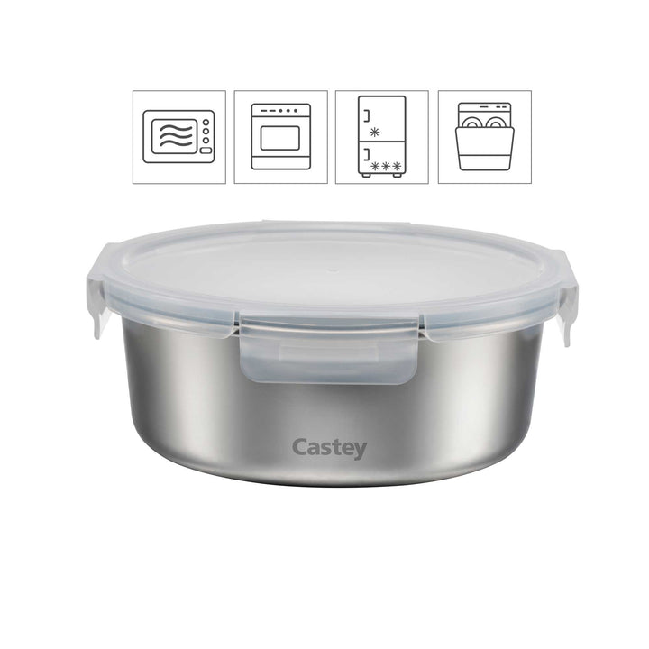 CASTEY food storage container stainless steel microwave-safe 1.5 l round