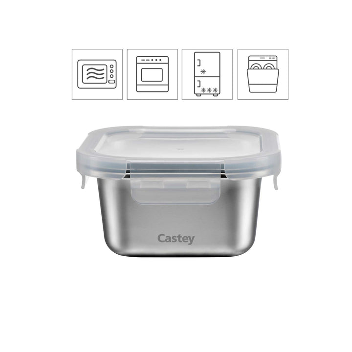 CASTEY boîte de conservation en acier inoxydable micro-ondable 0,6 L carrée