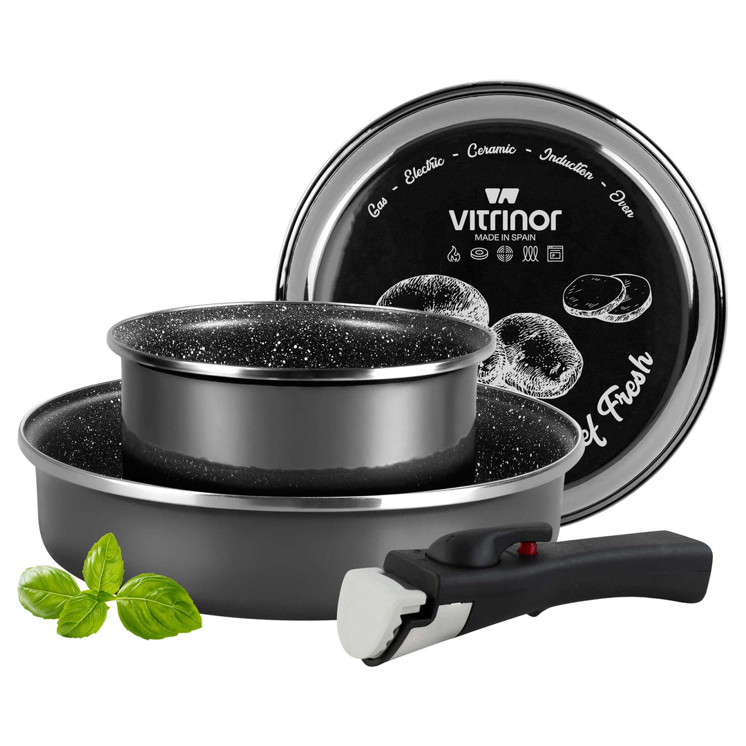 VITRINOR space-saving cookware set CLICK&SPACE with removable handle