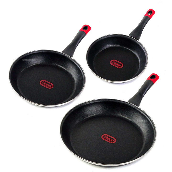 VITRINOR 3 pcs frypan set KILAUEA 20, 24, 28 cm enameled steel non-stick pans "iTemp"