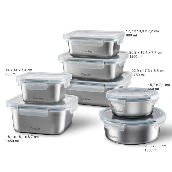 CASTEY food storage container stainless steel microwave-safe 0,6 l square